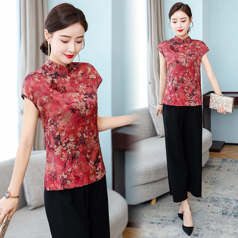 sets for women summer New Fashion Casual Two-piece Set Female short sleeve top wide leg pants suit Chinese style Imitation silk
sets for women summer New Fashion Casual Two-piece Set Female short sleeve top wide leg pants suit Chinese style Imitation silk