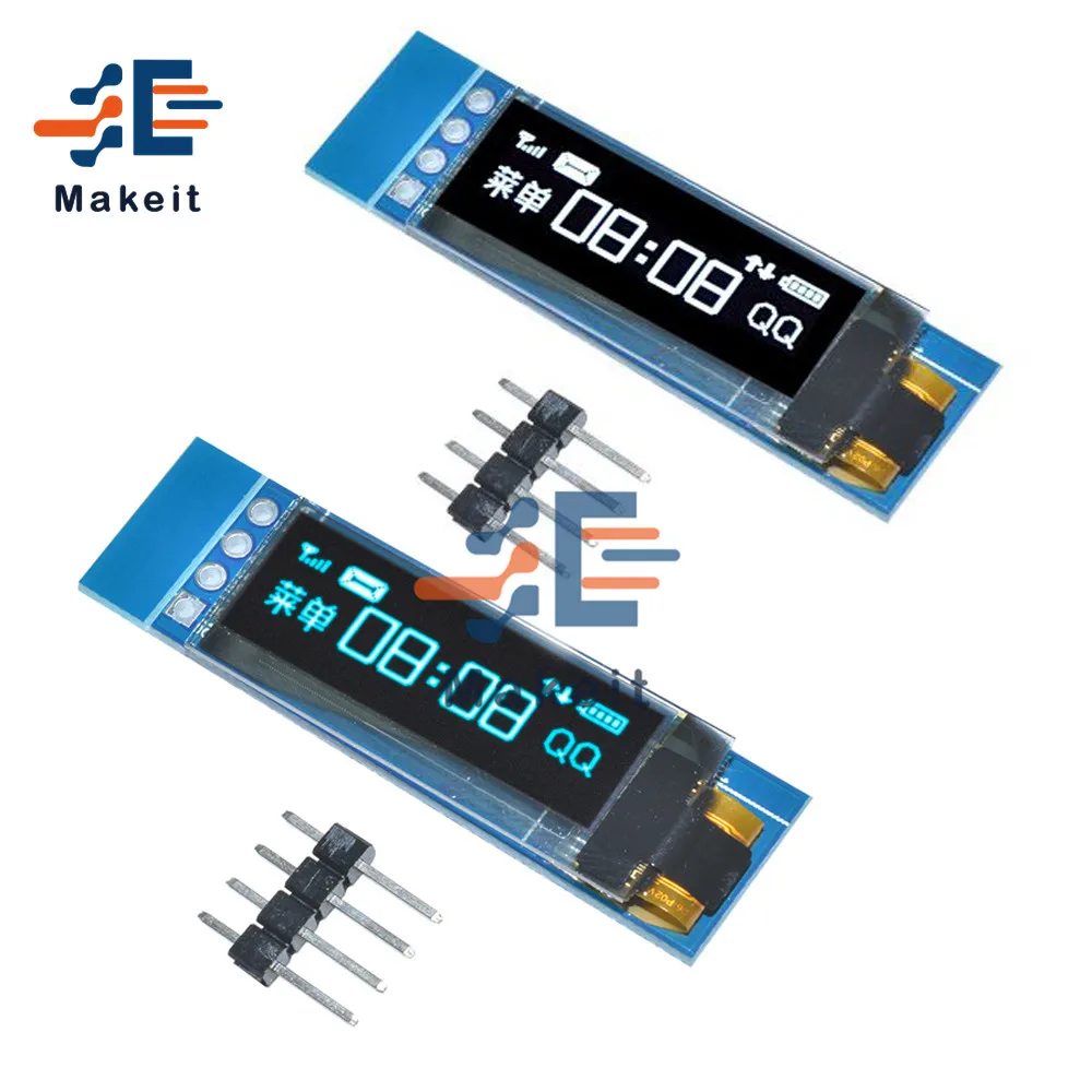 Фото Модуль OLED дисплея 0 91 дюйма 4 контакта 128x32 IIC I2C серийный синий белый SSD1306
