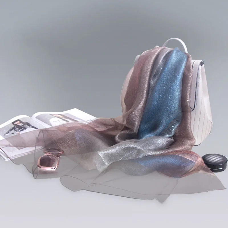 One piece of double gradient color organza silk mulberry silk custom sky scarf shawl ladies silk scarf
One piece of double gradient color organza silk mulberry silk custom sky scarf shawl ladies silk scarf