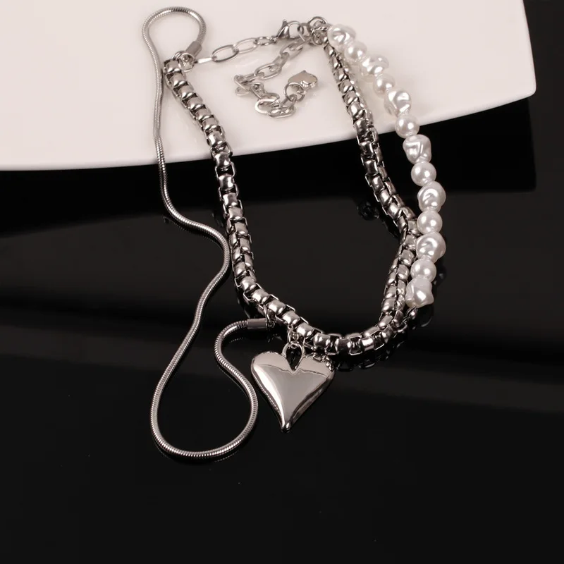 POTCET Womens Stainless Steel Double Chain Pearl Love Necklace Titanium Steel Hip Hop Geometric Party Jewelry
POTCET Womens Stainless Steel Double Chain Pearl Love Necklace Titanium Steel Hip Hop Geometric Party Jewelry