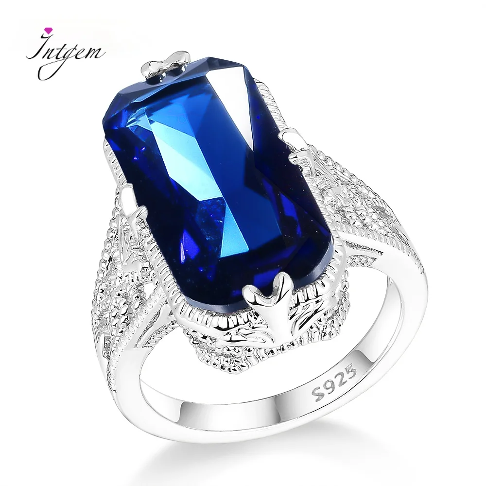

Sapphire Gemstone Ring Hollowed-out Carved 925 Sterling Silver Rings Exaggerated Silver Hand Jewelry Fine Jewelri For Women