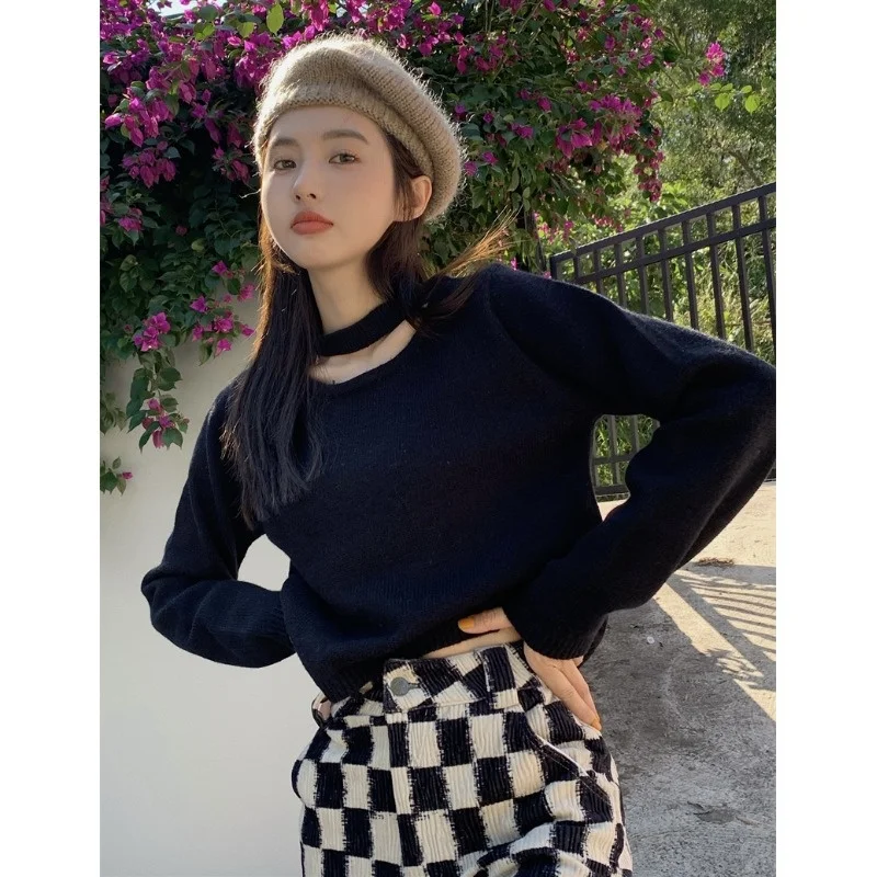 Свитер с подвесным воротником, женский осенне-зимний дизайнерский мягкий серый Стильный пуловер, короткий свитер, Топ 
Свитер с подвесным воротником, женский осенне-зимний дизайнерский мягкий серый Стильный пуловер, короткий свитер, Топ