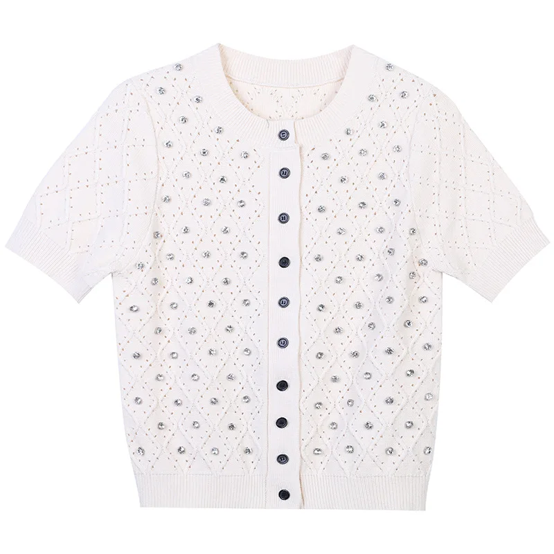 Women Short Sleeve Knitted Cardigan 2021 Fashion Runway Diamonds Beaded Plaid Short Sewater Knit Top Jacket
Women Short Sleeve Knitted Cardigan 2021 Fashion Runway Diamonds Beaded Plaid Short Sewater Knit Top Jacket