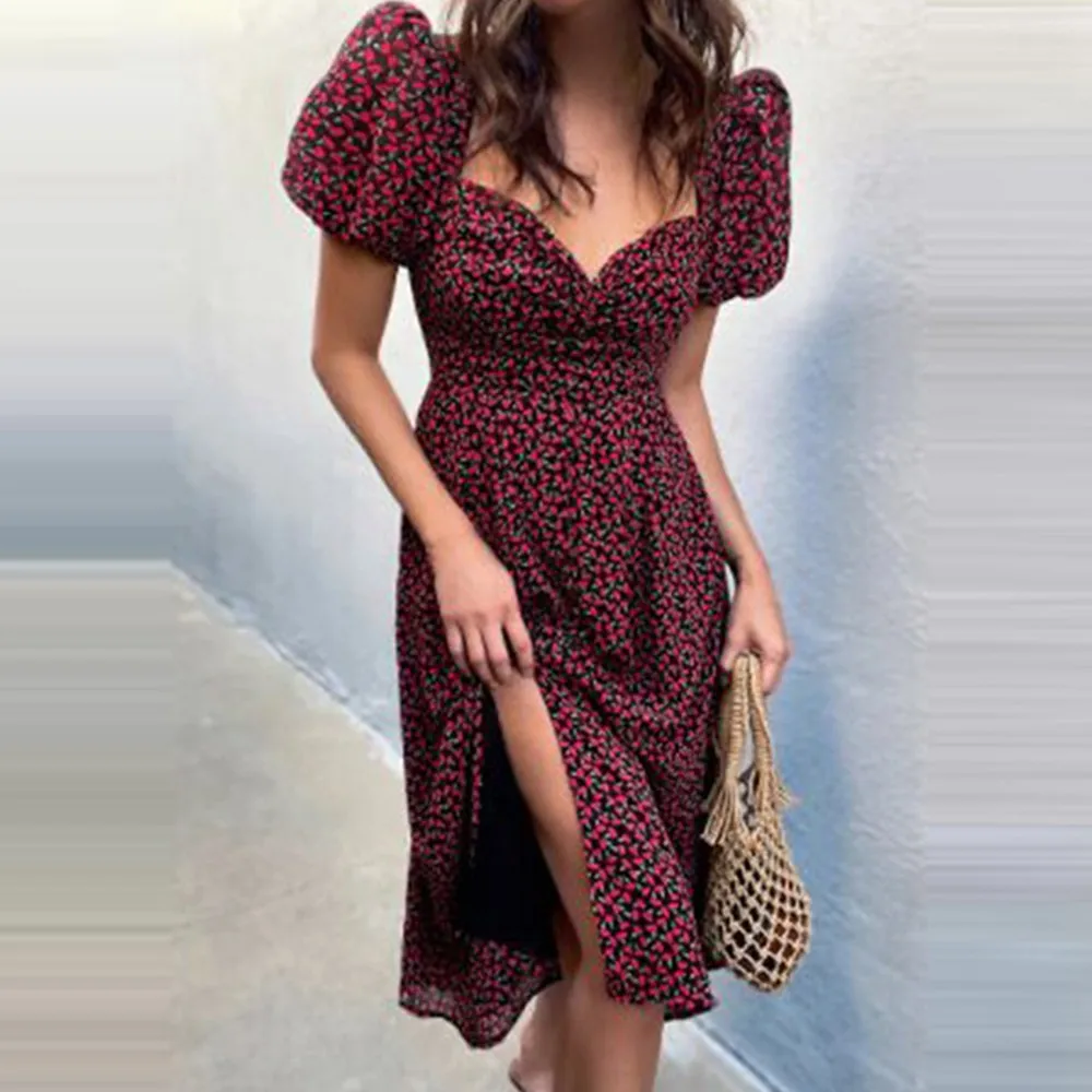 Vintage French Elegant Puff Sleeve Dress Women Short Sleeve Backless Retro Floral Print Sweet Lady Vacation Party Beach Sundress
Vintage French Elegant Puff Sleeve Dress Women Short Sleeve Backless Retro Floral Print Sweet Lady Vacation Party Beach Sundress