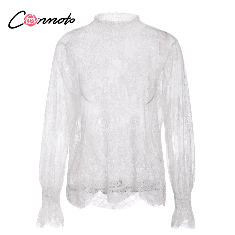 Conmoto сексуальная прозрачная Цветочная вышивка блузка для женщин 2020 весна