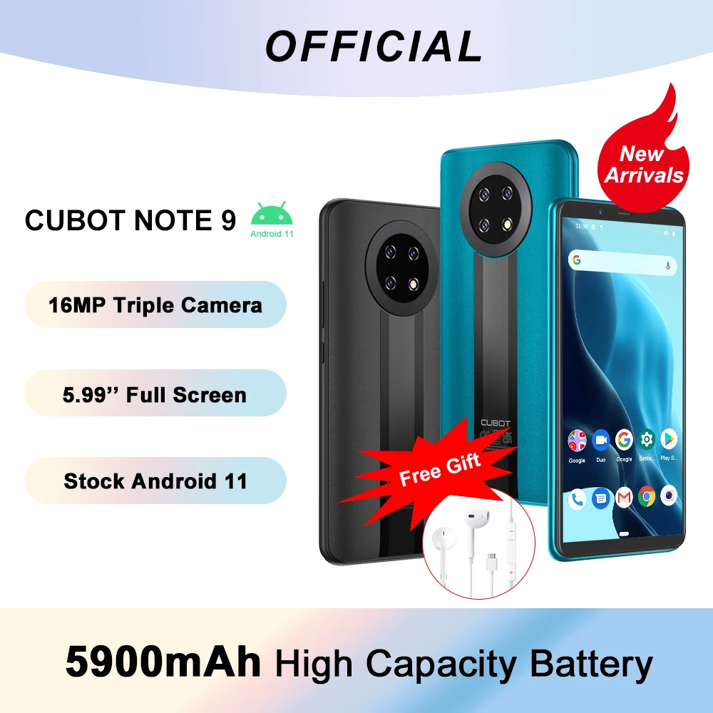 Смартфон Cubot Note 9 на Android 11 восемь ядер экран 5 99 дюйма 3 ГБ + 32 | Мобильные телефоны и