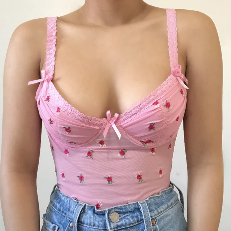 E-girl Floral Pink Mesh Sheer Cami Sexy Women V-neck Spaghetti Strap Top Bustier Y2K Streetwear Summer Sleeveless Cropped Vest
E-girl Floral Pink Mesh Sheer Cami Sexy Women V-neck Spaghetti Strap Top Bustier Y2K Streetwear Summer Sleeveless Cropped Vest