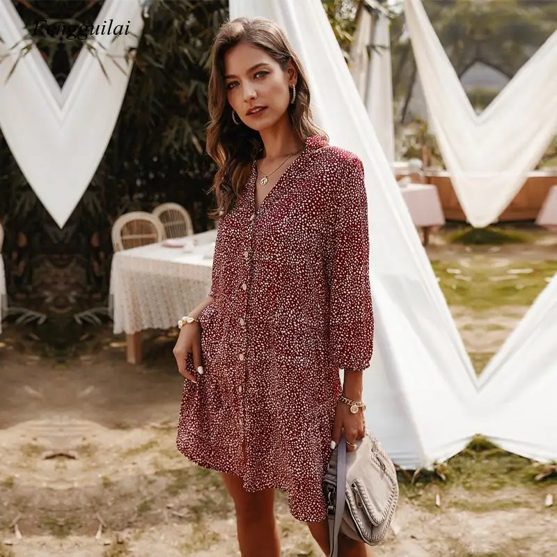 2021 New Casual Summer Women Single Breasted Print Above Knee Three Color Sleeve Dress
2021 New Casual Summer Women Single Breasted Print Above Knee Three Color Sleeve Dress