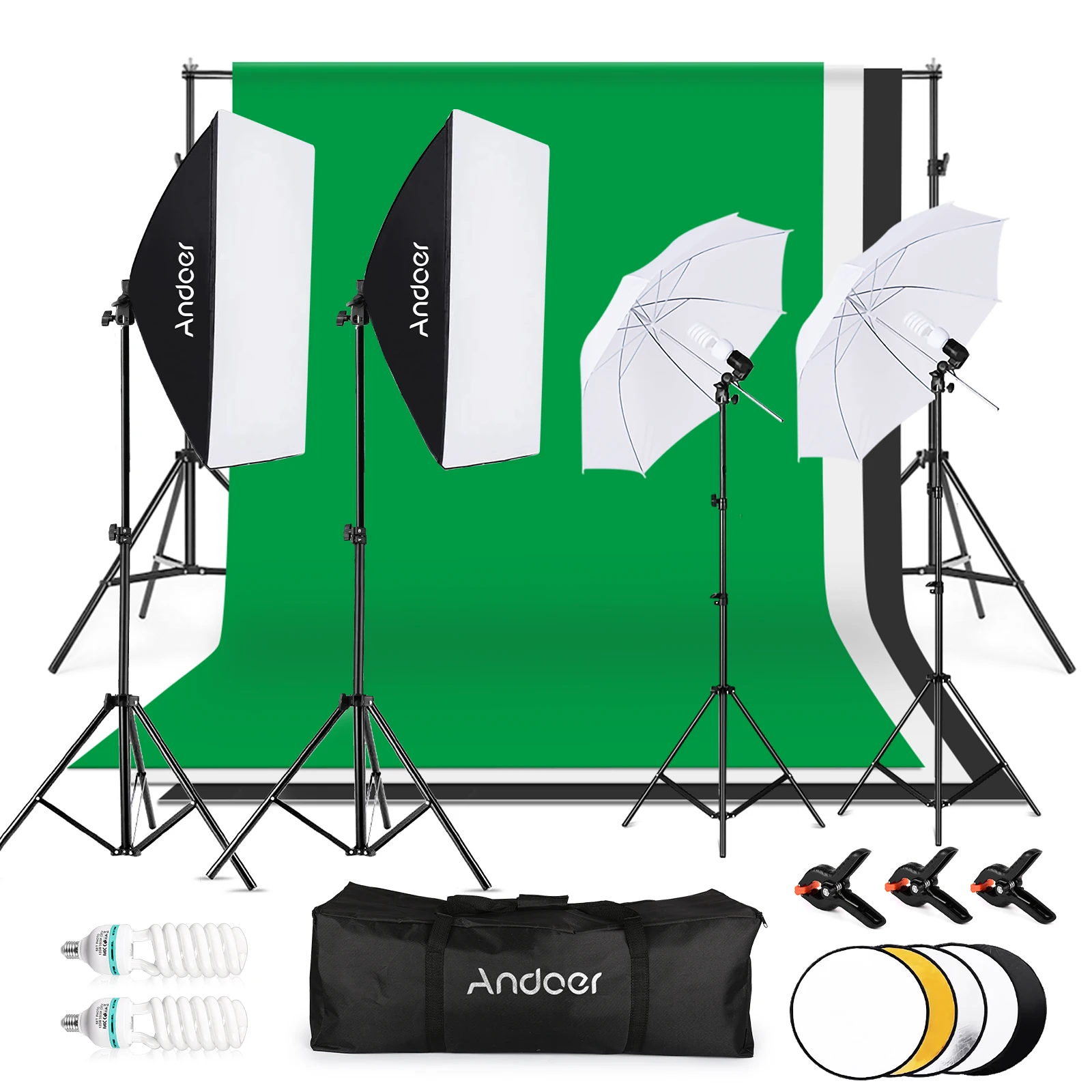 Photo Studio Photography Kit 1.8*2.7m Black White Green Backdrop Clip Reflector Light Softbox with Bulb Holder Backdrop Stand
Photo Studio Photography Kit 1.8*2.7m Black White Green Backdrop Clip Reflector Light Softbox with Bulb Holder Backdrop Stand