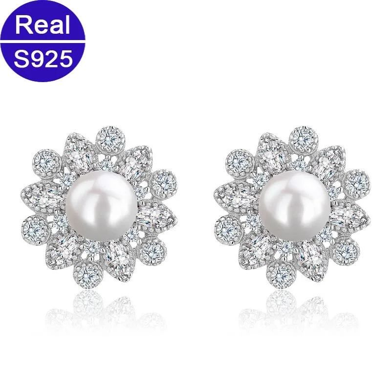 Fashion Flower Luxury Sparkling Zircon Pearl Stud Earrings 925 Sterling Silver Real Natural Freshwater Pearl Earing Fine Jewelry
Fashion Flower Luxury Sparkling Zircon Pearl Stud Earrings 925 Sterling Silver Real Natural Freshwater Pearl Earing Fine Jewelry