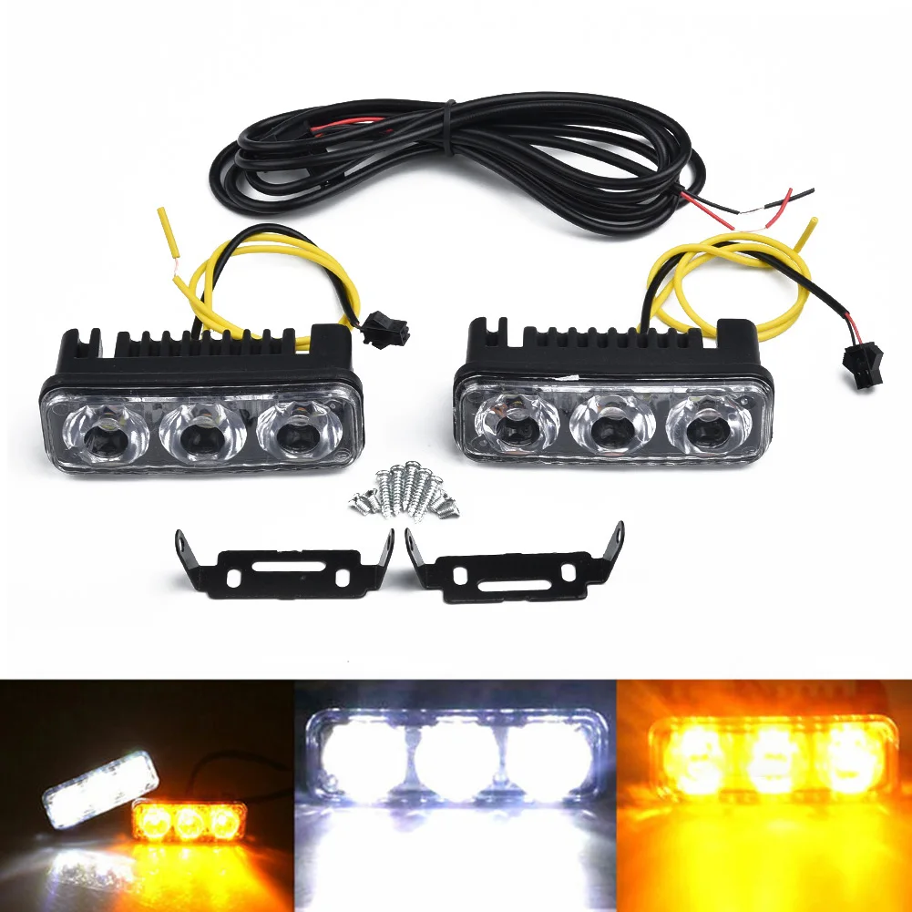 2* LED Car DRL Daytime Running Lights High Power Super Xenon White / Amber 3-LED Turn Signal Front Fog Lamp Kits
2* LED Car DRL Daytime Running Lights High Power Super Xenon White / Amber 3-LED Turn Signal Front Fog Lamp Kits