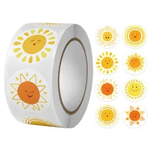 100-500pcs 8 Styles Round Cartoon Sun Smiley Kids Reward Stickers Party Handmade Scrapbooking Gift Packaging Seal Label