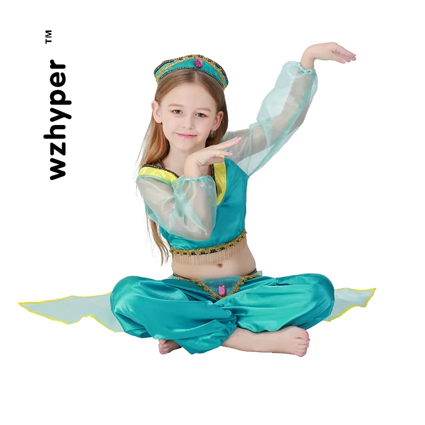 Belly Dance Children's Day Girl Cosplay Stage Costumes for Kids Green Top Pants Hat Gypsy Skirt Arab Indian sudan princess |