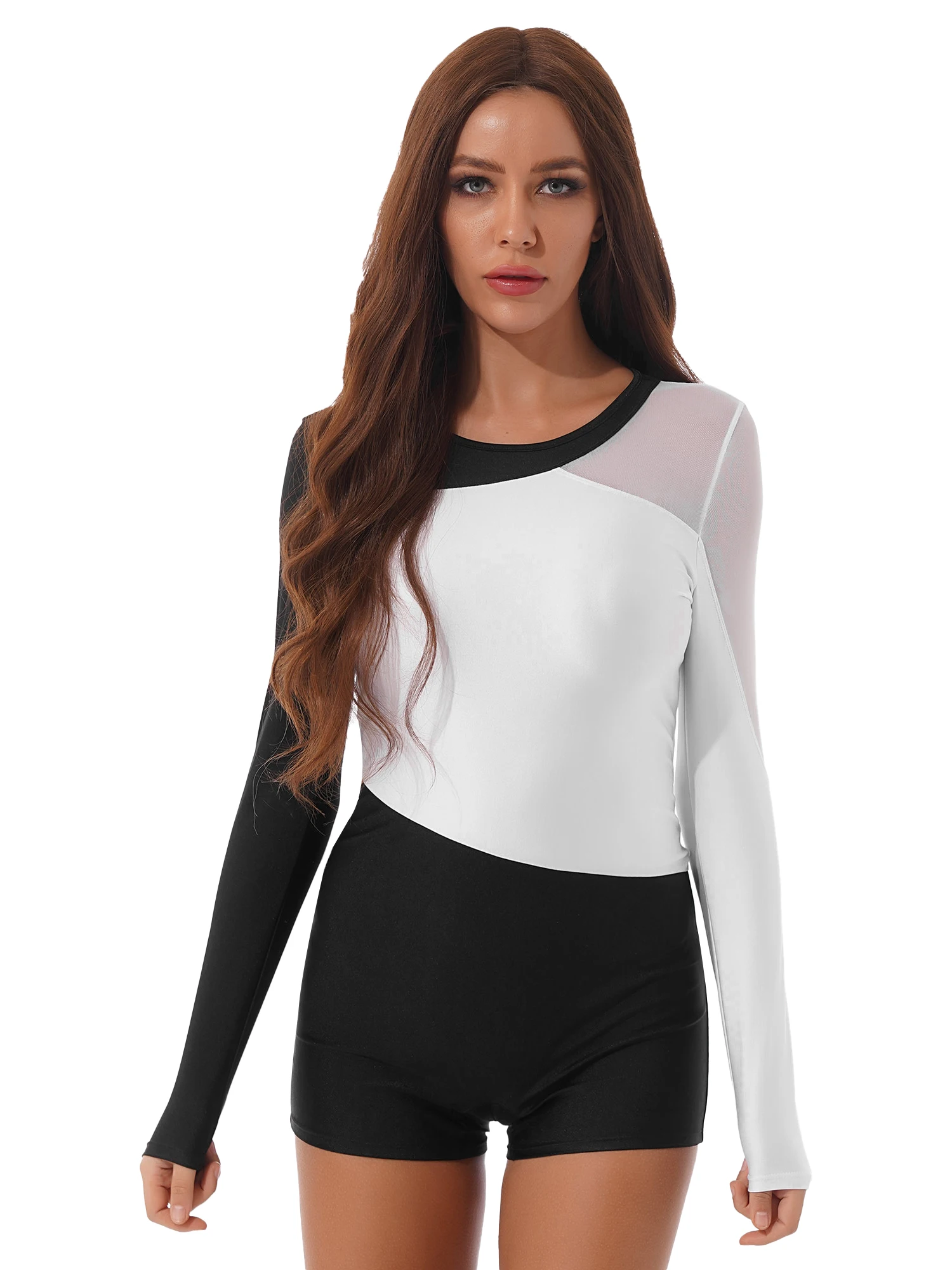 Women Color Block Patchwork Jumpsuits Gymnastics Dance Performance Costumes Round Neck Long Sleeve Leotard Sport Clothes
Women Color Block Patchwork Jumpsuits Gymnastics Dance Performance Costumes Round Neck Long Sleeve Leotard Sport Clothes