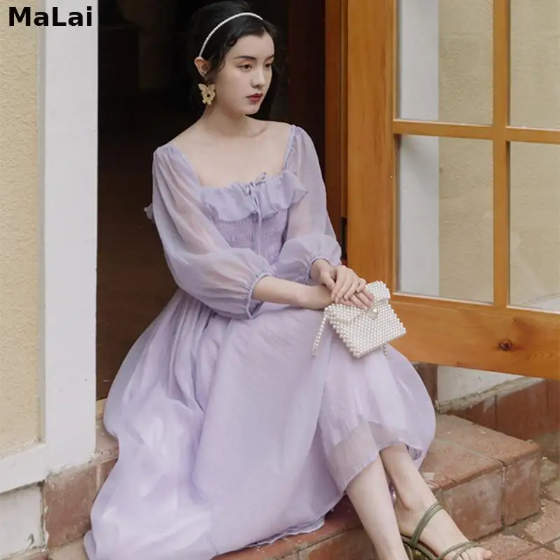 Cottage Style Lavender Green Chiffon Spring Dress Vestido Playa Women Vintage Square Collar Elastic Sweet Princess Kawaii Dress
Cottage Style Lavender Green Chiffon Spring Dress Vestido Playa Women Vintage Square Collar Elastic Sweet Princess Kawaii Dress
