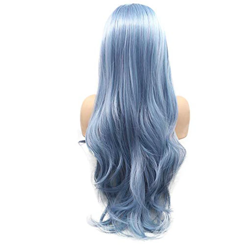 Длинные вьющиеся волнистые синтетические кружевные передние парики синие Омбре