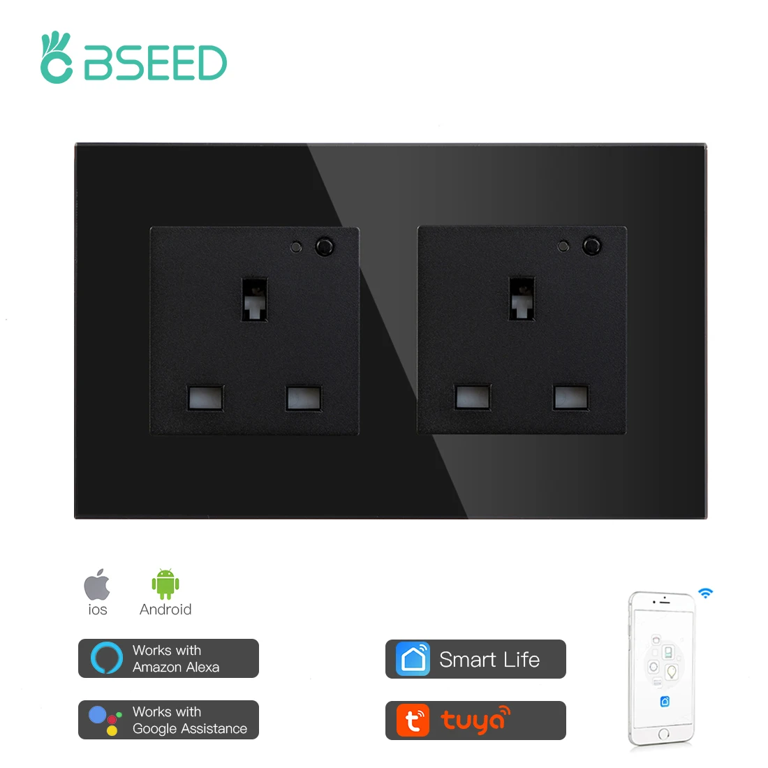 BSEED Smart UK Double Socket WiFi Outlet Socket Work with Alexa Google Home Smart Life App Remote Control Smart Timer Sockets
BSEED Smart UK Double Socket WiFi Outlet Socket Work with Alexa Google Home Smart Life App Remote Control Smart Timer Sockets
