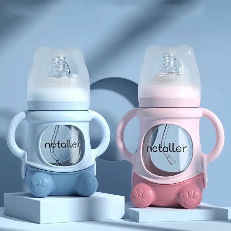 Baby Feeding Glass Safe Silicone Feeding Bottle Wide Mouth New-born Drink Training Feeding Bottle 
Baby Feeding Glass Safe Silicone Feeding Bottle Wide Mouth New-born Drink Training Feeding Bottle