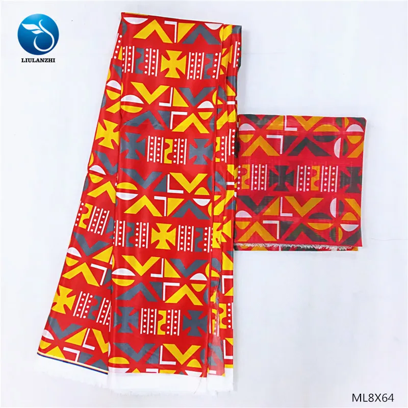 

LIULANZHI african wax fabrics Latest style silk satin fabric polyester ankara satin prints fabric for dress 4+2yards ML8X