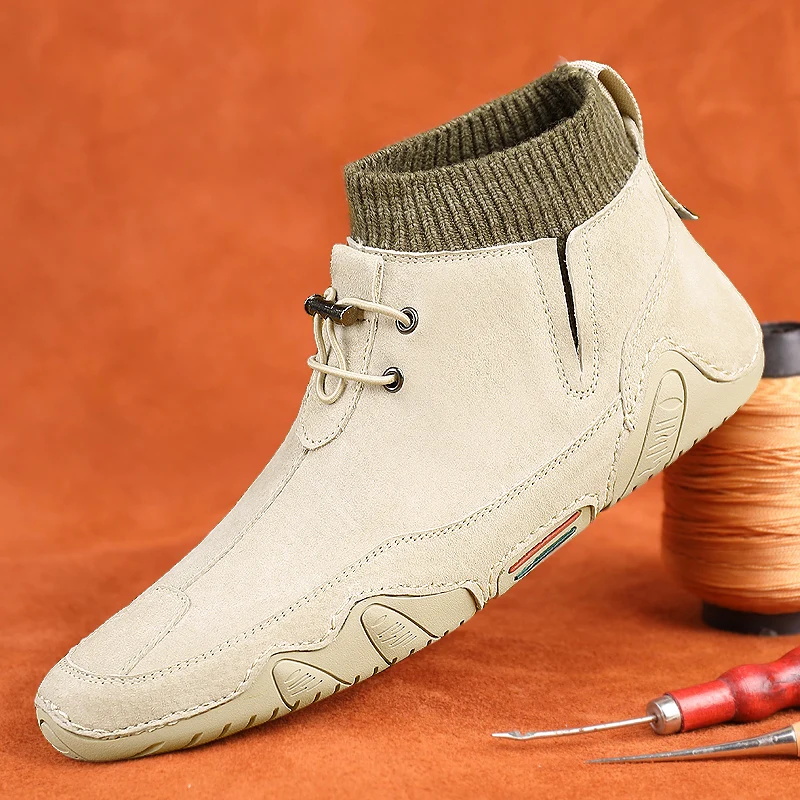 Men's Leather High-Top Shoes Fashion Leather Splicing Slip-On Shoes Sewing Soles Casual Shoes British Outdoor Classic Men Shoes
Men's Leather High-Top Shoes Fashion Leather Splicing Slip-On Shoes Sewing Soles Casual Shoes British Outdoor Classic Men Shoes