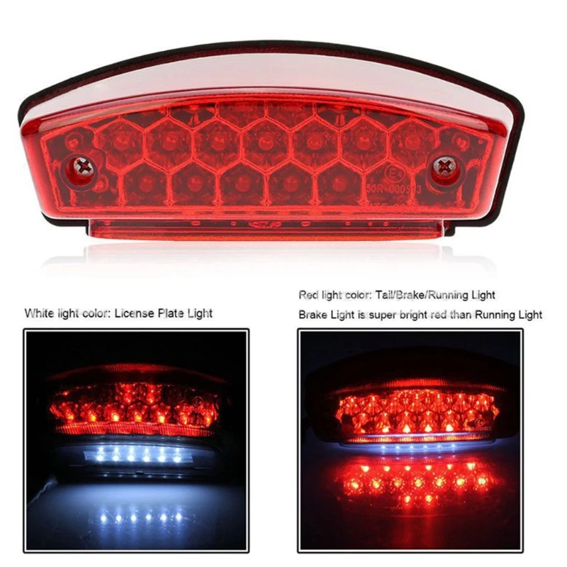 Universal 12V Motorcycle License Plate Light Red Tail Rear Lights Brake Stop Lamp 3 Wire