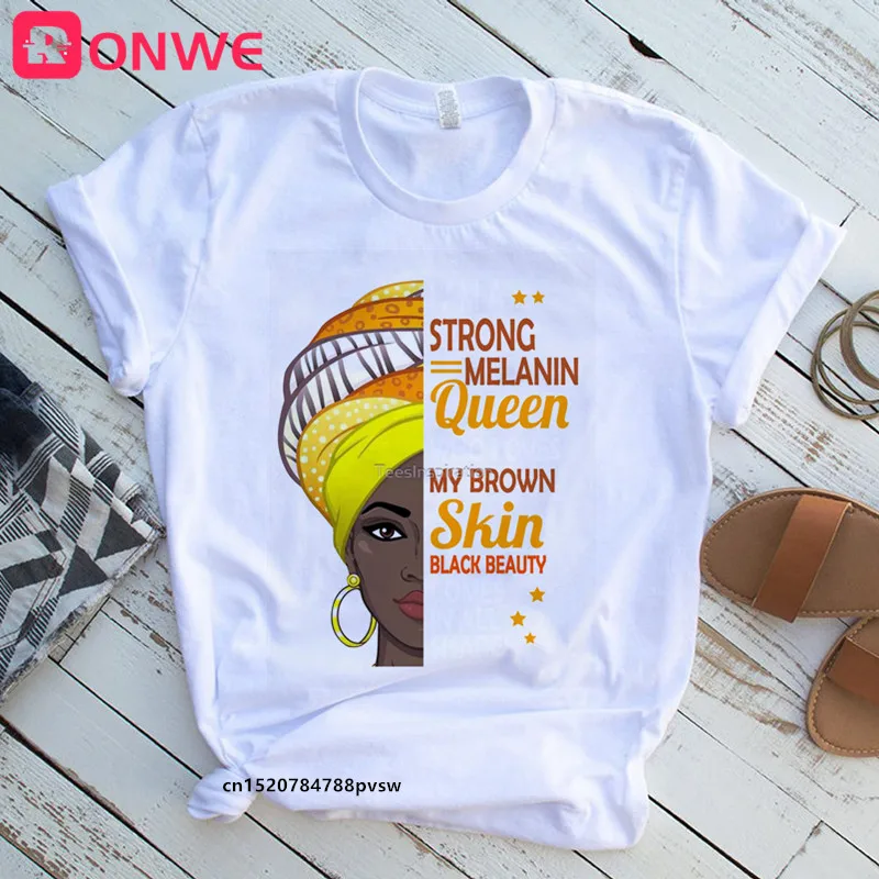 Женская футболка с принтом Я сильная королева меланина | одежда