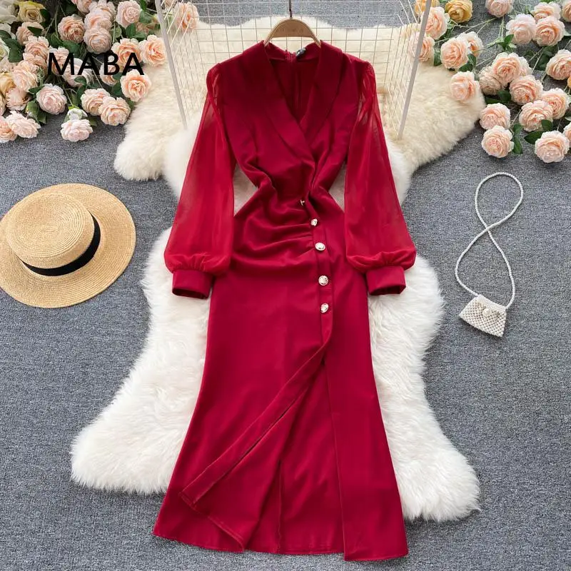 Autumn Blazer Dress New Women Dress Notched Collar Long Sleeve High Waist Solid Button Side Slit Leg Dress Elegant Dresses 2021
Autumn Blazer Dress New Women Dress Notched Collar Long Sleeve High Waist Solid Button Side Slit Leg Dress Elegant Dresses 2021