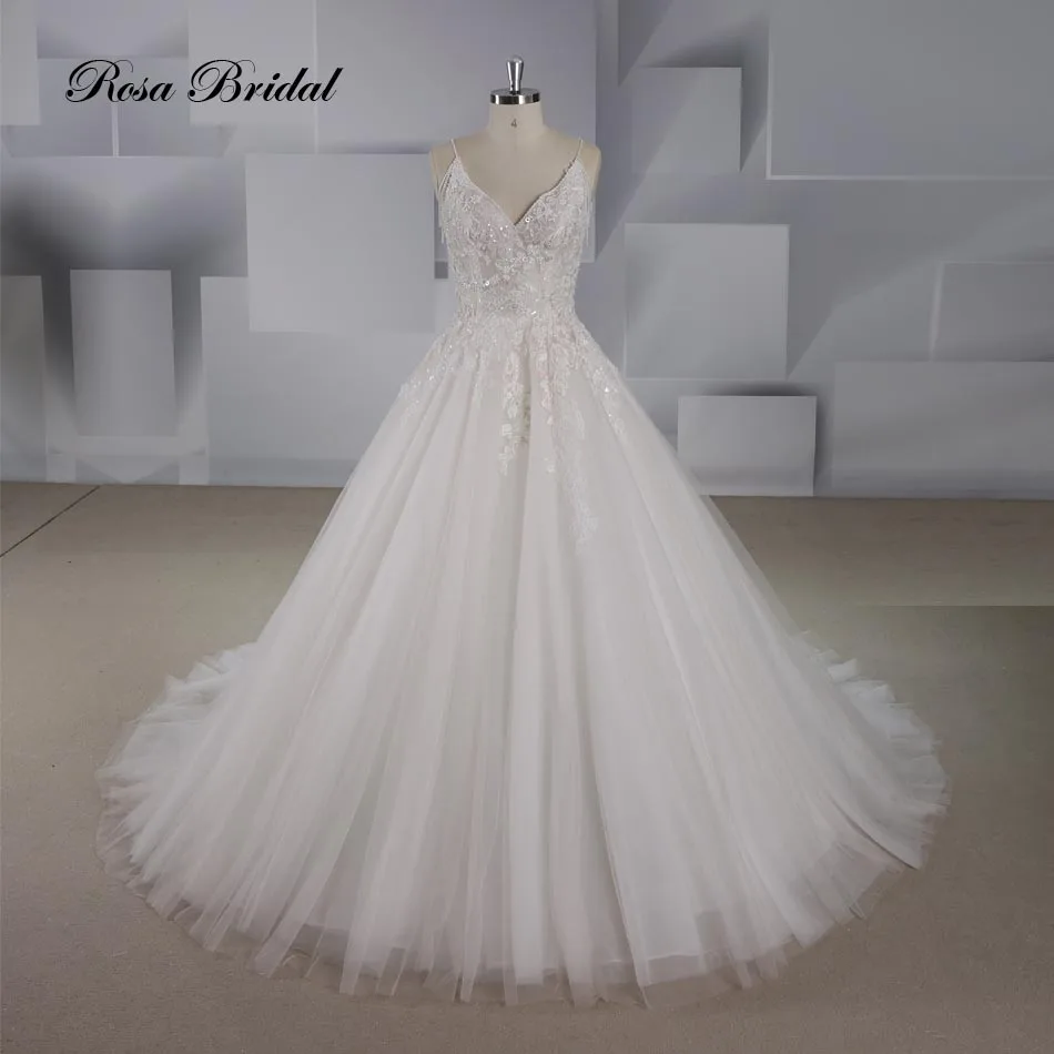 Rosabridal v образный вырез трапециевидное свадебное платье 2019 с открытой спиной