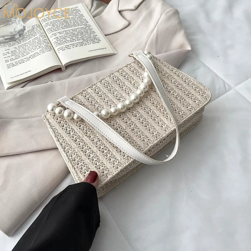 Women Beach Vacation Woven Shoulder Bag Fashion Ladies Small Pearl Underarm Bags Zipper Small Purse Vacation Travel Handbag 
Women Beach Vacation Woven Shoulder Bag Fashion Ladies Small Pearl Underarm Bags Zipper Small Purse Vacation Travel Handbag