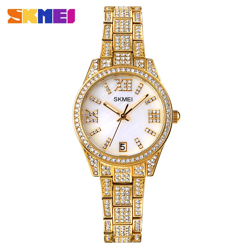 2021 SKMEI Luxury Rhinestone Dial Women Watches Japan Quartz Movement Date Female Clock Ladies Wristwatch Relogio Feminino 1741 | Наручные