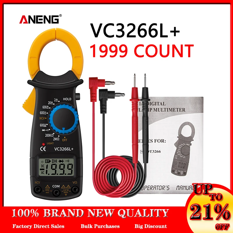 ANENG VC3266L+ 1999 Counts Professional Digital Clamp Meter AC/DC Voltage True RMS Multimeter Temp phm Electrical Current Tester
ANENG VC3266L+ 1999 Counts Professional Digital Clamp Meter AC/DC Voltage True RMS Multimeter Temp phm Electrical Current Tester