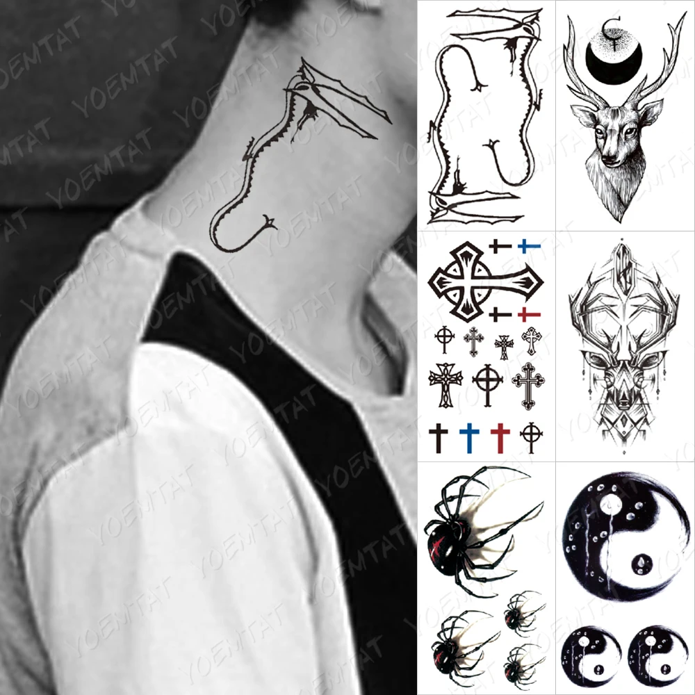 Waterproof Temporary Tattoo Sticker Simple Line Cross Snake Spider Deer Gossip Neck Black Fake Tatoo Man Woman Child Flash Tatto
Waterproof Temporary Tattoo Sticker Simple Line Cross Snake Spider Deer Gossip Neck Black Fake Tatoo Man Woman Child Flash Tatto