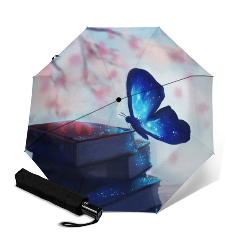 

Creative Auto Umbrella 8k Pongee 3 Folding Umbrellas Rain Sun Umbrellas Butterfly Parapluie Waterproof Accept Customized Design