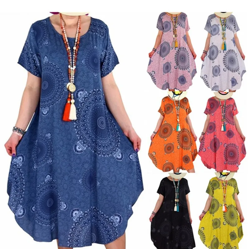 2021 Women Large Size Summer Dress Casual Loose O-neck Short Sleeve Dresses Summer Print Femme Plus Size S-5XL Sundress
2021 Women Large Size Summer Dress Casual Loose O-neck Short Sleeve Dresses Summer Print Femme Plus Size S-5XL Sundress