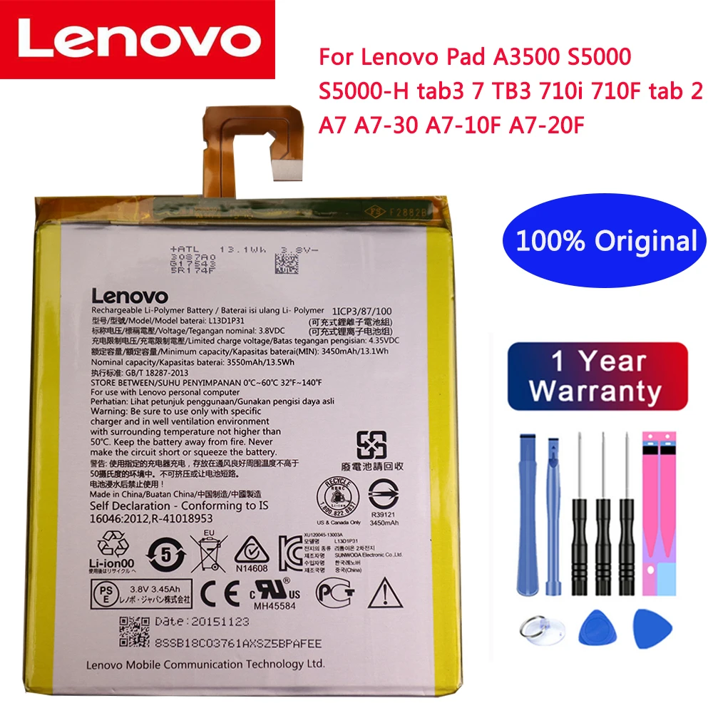 Оригинальный аккумулятор L13D1P31 на 3550 мАч для Lenovo Pad A3500 S5000 S5000-H tab3 7 TB3 710i 710F tab 2 A7
Оригинальный аккумулятор L13D1P31 на 3550 мАч для Lenovo Pad A3500 S5000 S5000-H tab3 7 TB3 710i 710F tab 2 A7