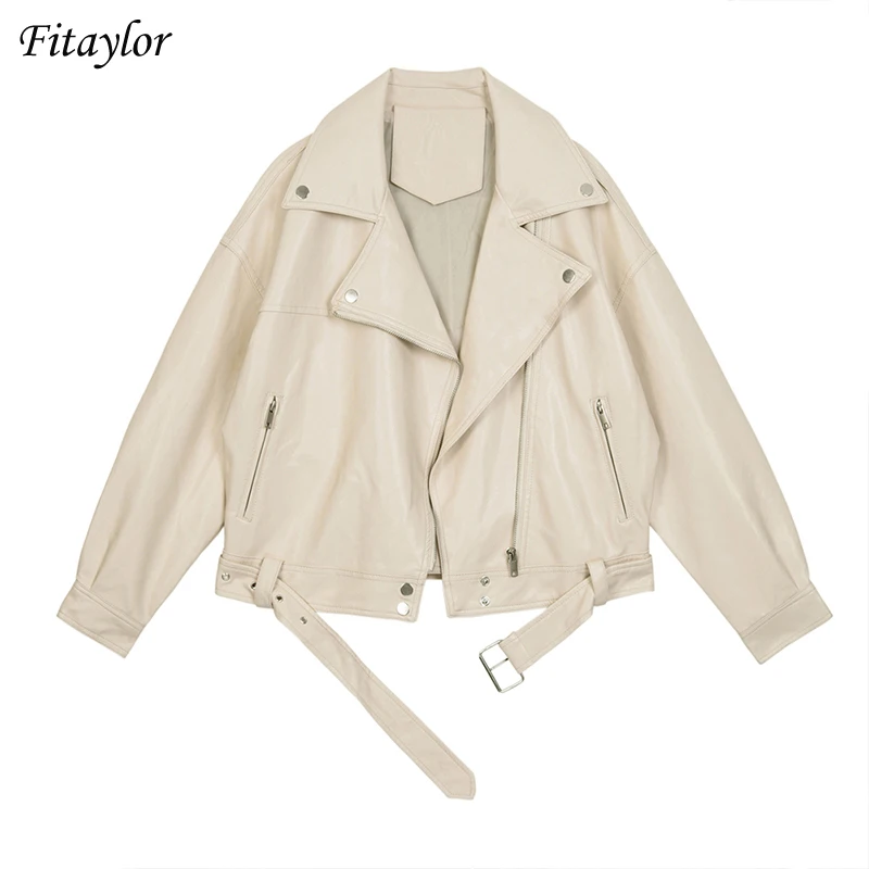 Fitaylor Autumn Woman Loose Solid PU Leather Biker Jacket Motor Coat Street Beige Black Female Punk Outwear Faux Leather Jacket
Fitaylor Autumn Woman Loose Solid PU Leather Biker Jacket Motor Coat Street Beige Black Female Punk Outwear Faux Leather Jacket