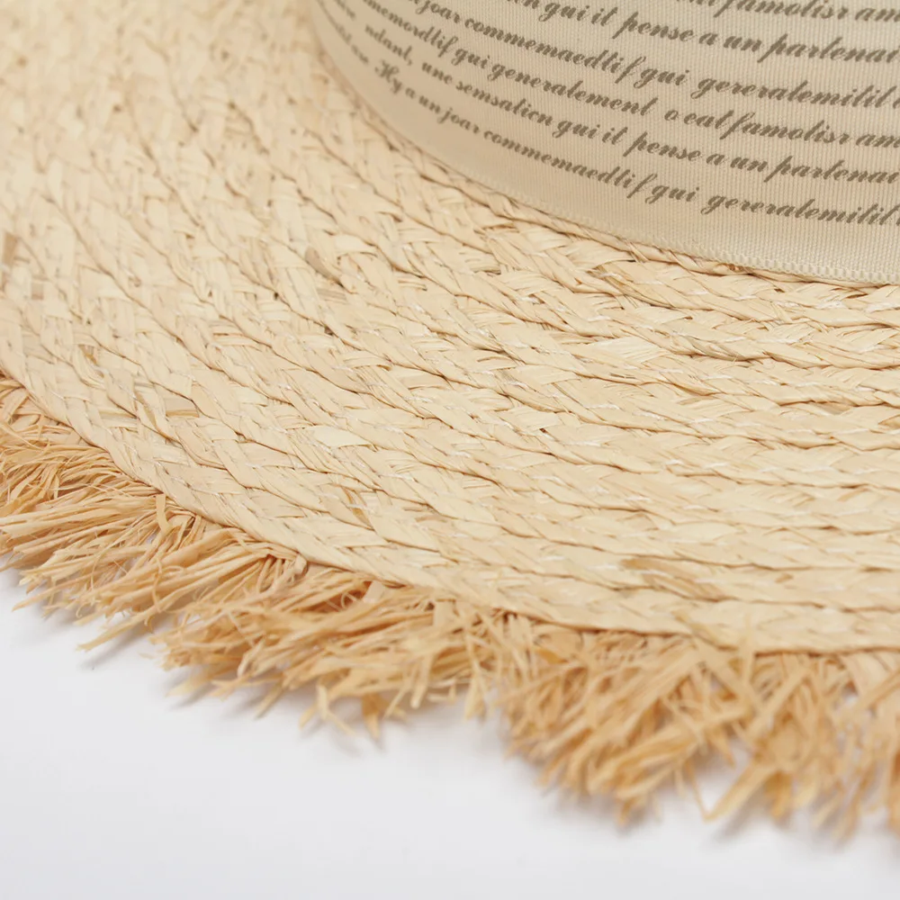Natural raffia straw hat women 2018 spring and summer all-match flat top hat letter streamer beach hat sun hat
Natural raffia straw hat women 2018 spring and summer all-match flat top hat letter streamer beach hat sun hat