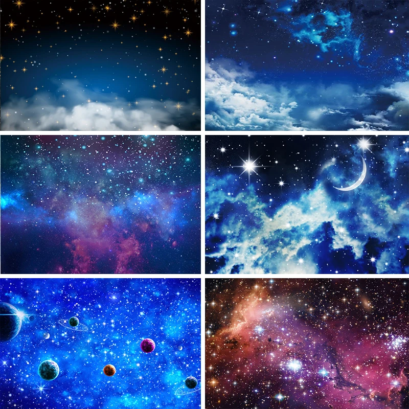 

Laeacco Dark Blue Sky Clouds Night Scenic Glitter Starry Star Photography Backdrop Baby Shower Photocall Background Photo Studio