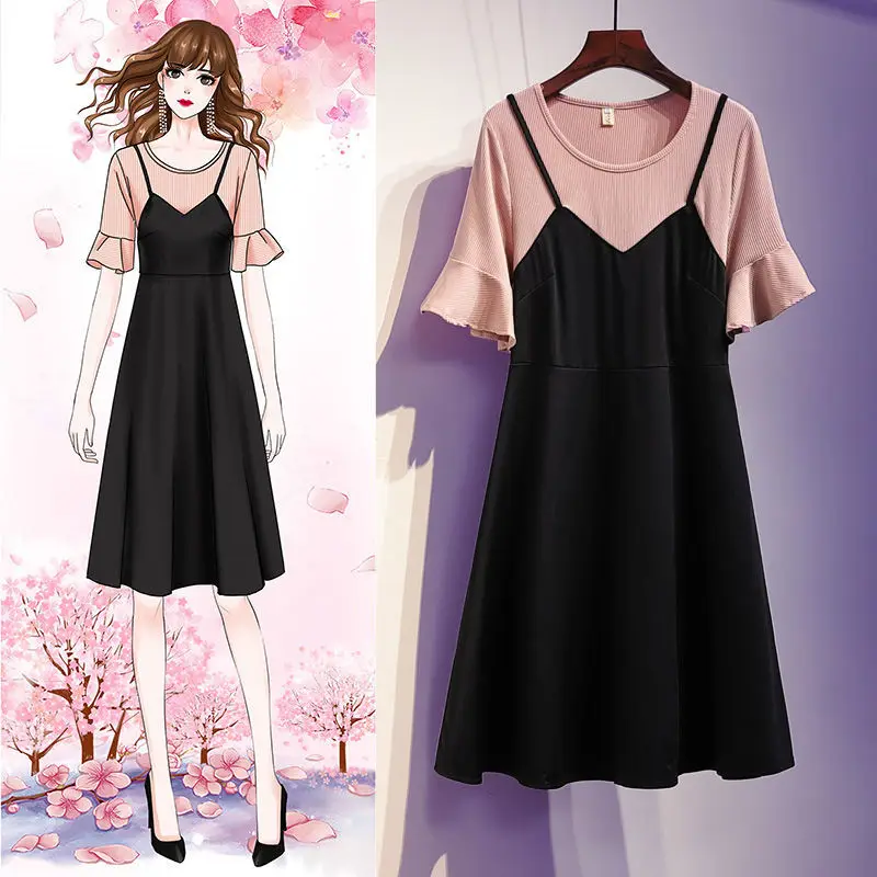 Summer dress new large size women's belly cover foreign style dress age reduction fat woman fake two fat sister slim skirt
Summer dress new large size women's belly cover foreign style dress age reduction fat woman fake two fat sister slim skirt