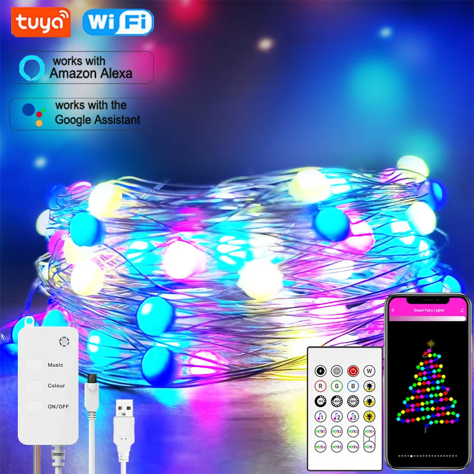 Tuya Smart Dreamcolor LED Fairy String Lights 10m 100LEDs RGB RGBIC Works Alexa Music Sync USB Strip Light APP Remote Control
Tuya Smart Dreamcolor LED Fairy String Lights 10m 100LEDs RGB RGBIC Works Alexa Music Sync USB Strip Light APP Remote Control