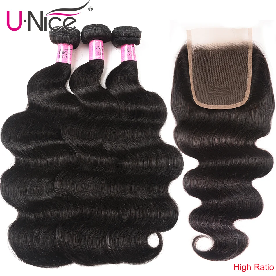 Волосы UNICE 4x4 кружева с малазийскими объемными волнами 3/4 пряди кружевными
