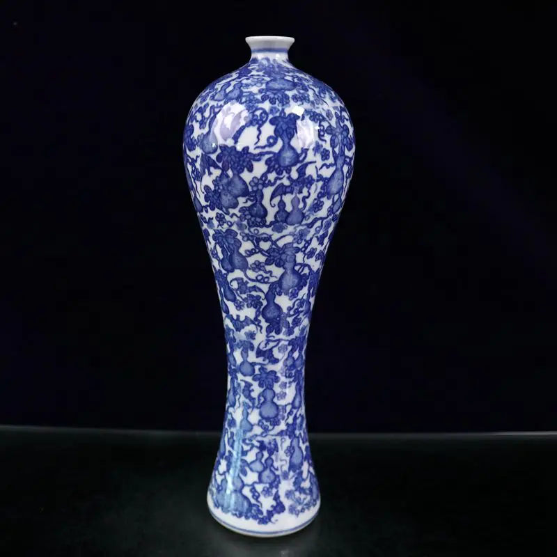 

YIZHU CULTUER ART Antique Collected China Porcelain Qing Qianlong Botany Gourd Bottle Vase H12.8"