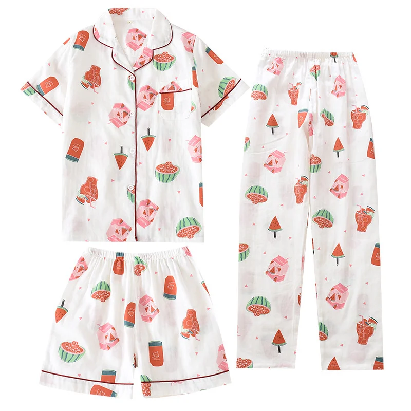 Three-piece Japanese-style pajamas women spring and summer autumn 100% cotton gauze short-sleeved shorts trousers summer suit ho
Three-piece Japanese-style pajamas women spring and summer autumn 100% cotton gauze short-sleeved shorts trousers summer suit ho