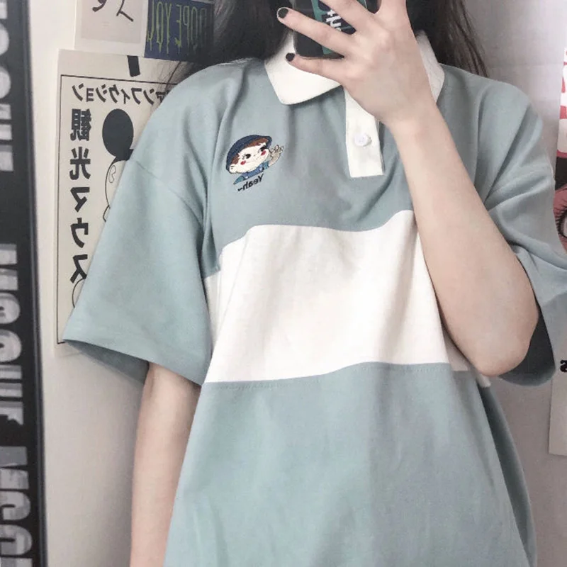 Short-Sleeved T-Shirt Female Student Japanese Polo Shirt Loose Stripe Printing Wild Simple Spring And Summer College Style
Short-Sleeved T-Shirt Female Student Japanese Polo Shirt Loose Stripe Printing Wild Simple Spring And Summer College Style