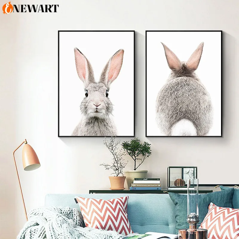 Фото Кролик стены холст картина печатный плакат минималистский Животное украшение в