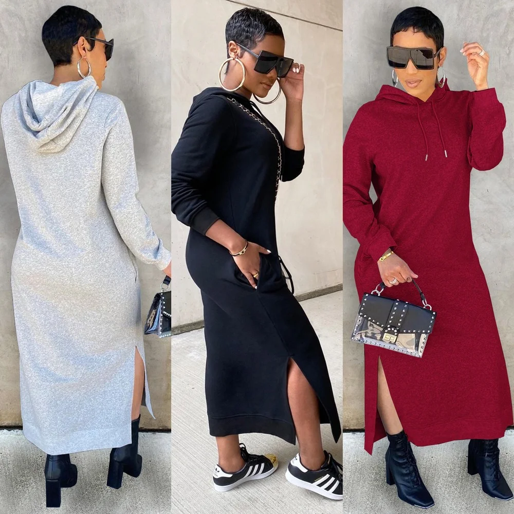 Winter Hooded Sweatshirt Dress Women Long Sleeve Split Dresses with Pockets Casual Pullover Loose Long Dress Hoodie Clothes 2021
Winter Hooded Sweatshirt Dress Women Long Sleeve Split Dresses with Pockets Casual Pullover Loose Long Dress Hoodie Clothes 2021