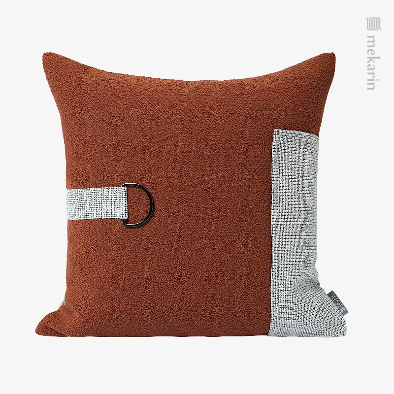 

Original design, minimalist, light luxury sofa pillow, bed pillow, brick red flannel metal buckle cushion, living room pillow