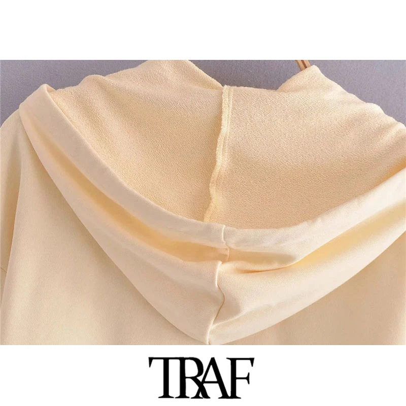 

TRAF Women Fashion Frayed Hem Asymmetric Hooded Sweatshirts Vintage Long Sleeve Zip-up Female Outerwear Chic Tops