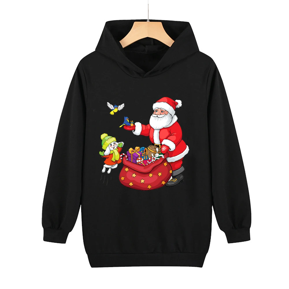 

Новинка, свитер с надписью "Merry Christmas" для мужчин и женщин, топ с мультяшным рисунком, худи с Санта-Клаусом, детская одежда, одежда большого раз...