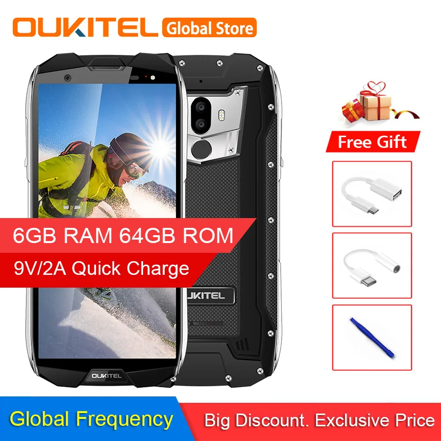 Смартфон OUKITEL WP5000 6 + 64 ГБ экран 5 7 дюйма водозащита IP68 Android 1 Helio P25 восемь ядер 5200 мАч